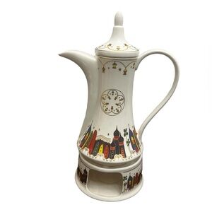 Hand painted with gold lines - teapot with candle warmer